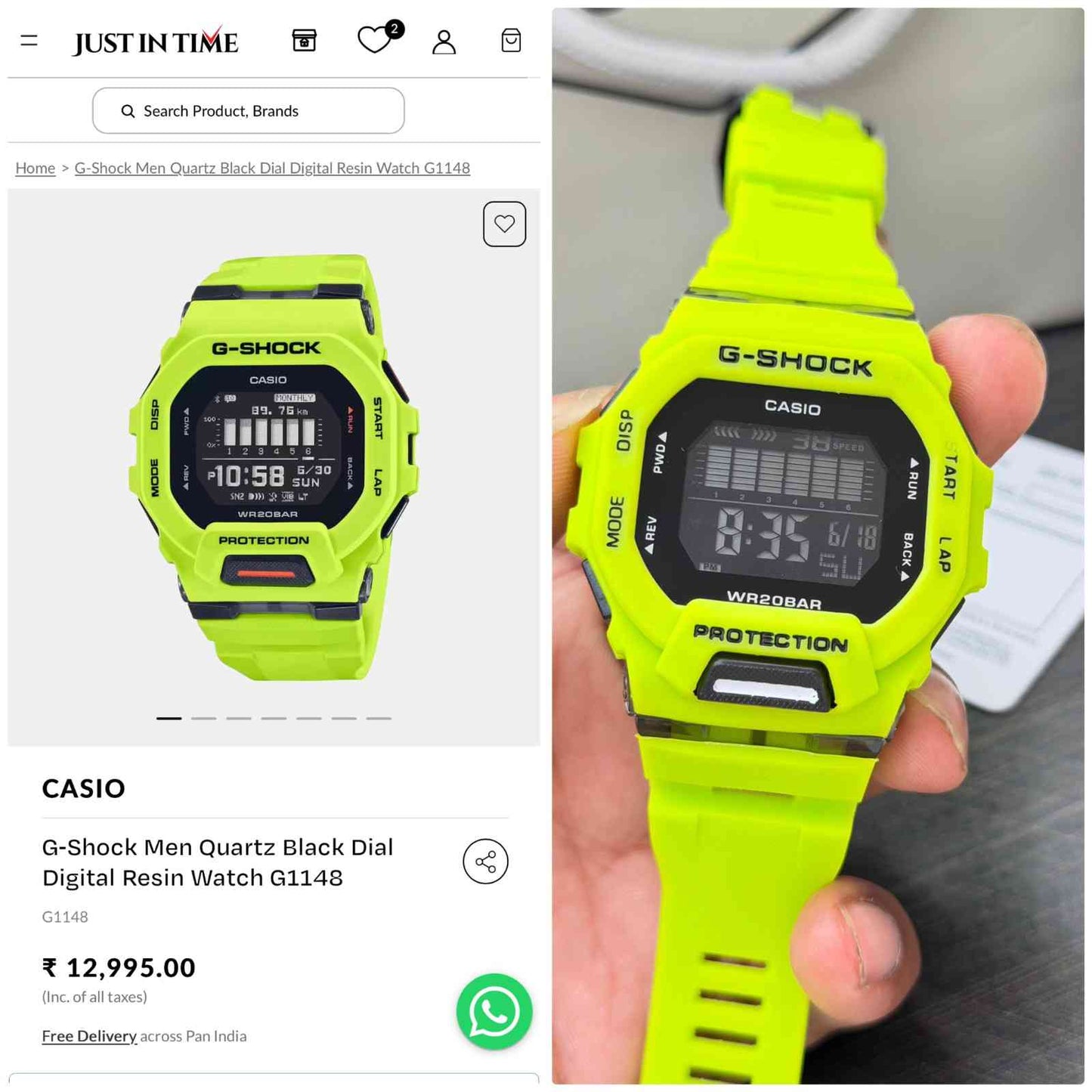 G-Shock Digital Watch G1148 – Black Dial with Green Resin Strap