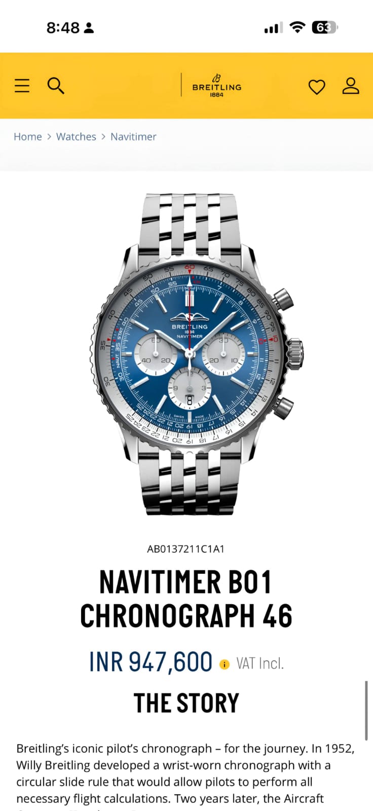 Breitling Navitimer Chronograph 5-Hand Quartz Watch