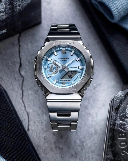 Casio G-Shock GM-2110D-2ADR Silver Metal Bezel Watch