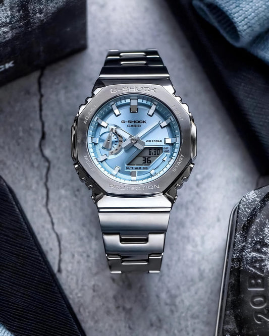 Casio G-Shock GM-2110D-2ADR Silver Metal Bezel Watch