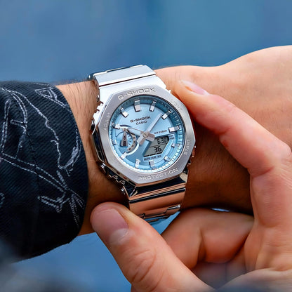 Casio G-Shock GM-2110D-2ADR Silver Metal Bezel Watch