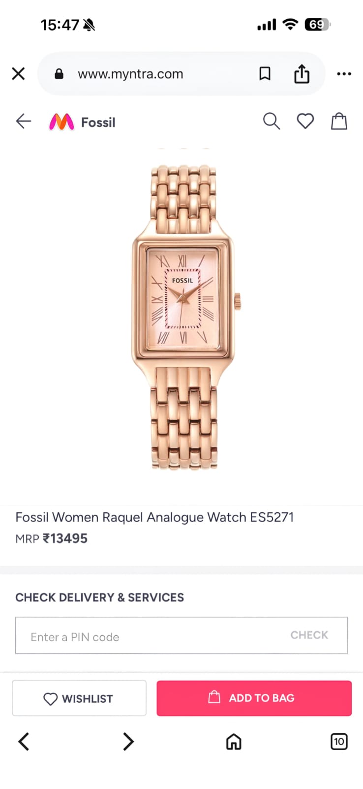 Fossil Raquel Rose Gold Quartz Women’s Watch