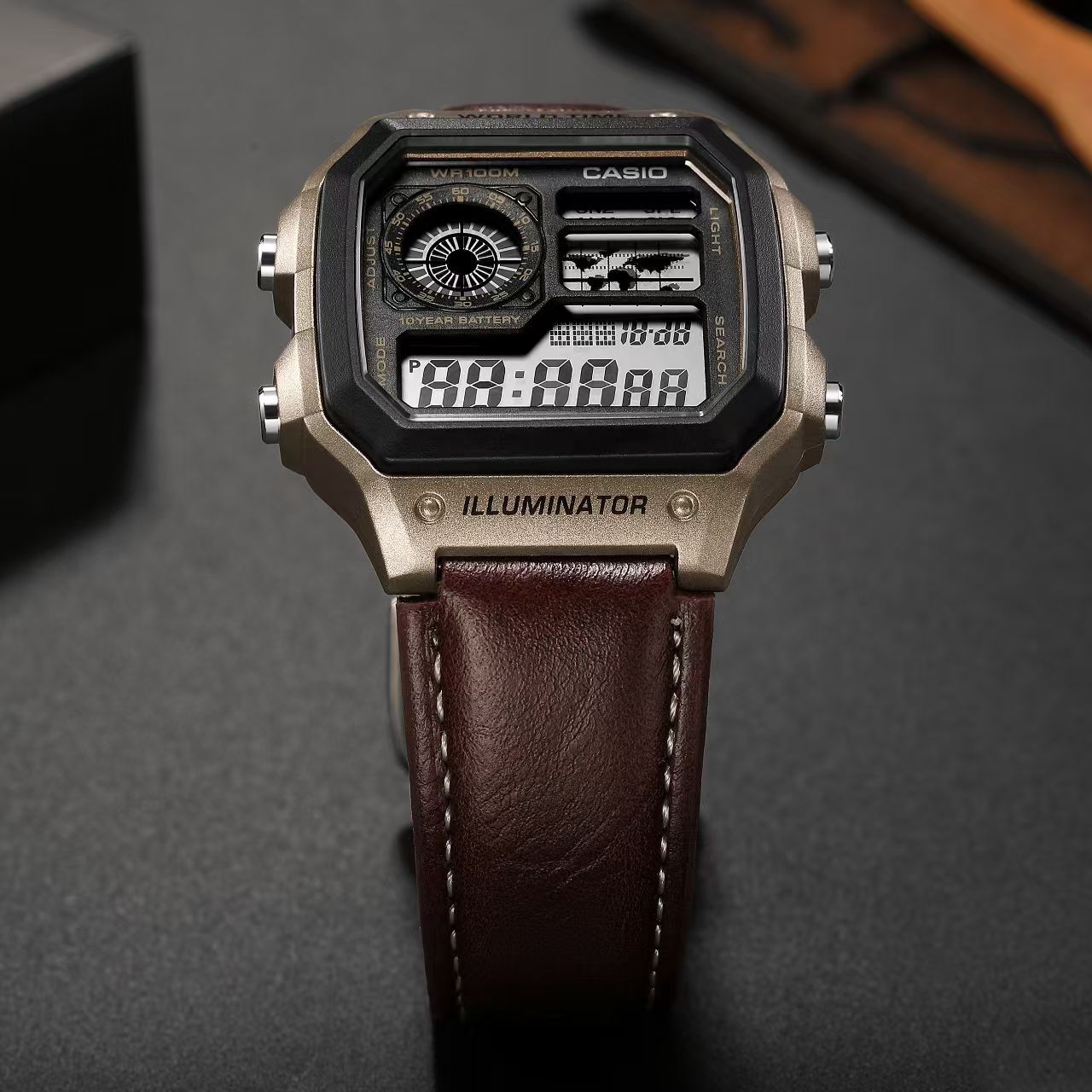 Casio AE-1200WHL-5AV Vintage Digital Leather Strap
