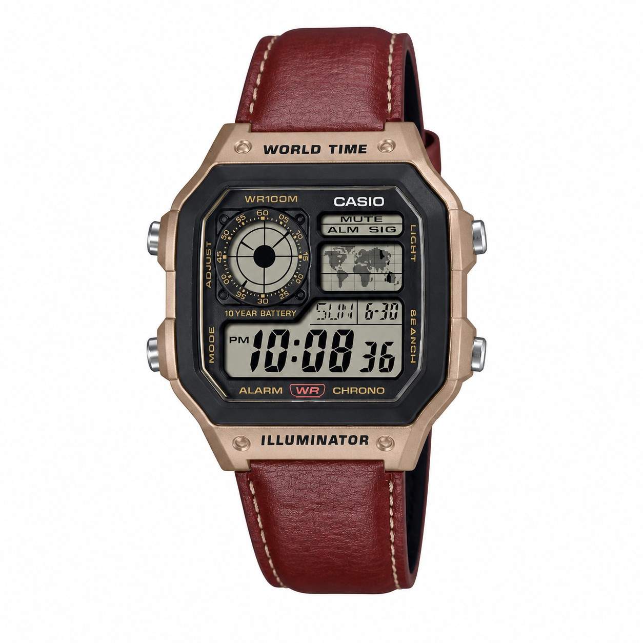 Casio AE-1200WHL-5AV Vintage Digital Leather Strap