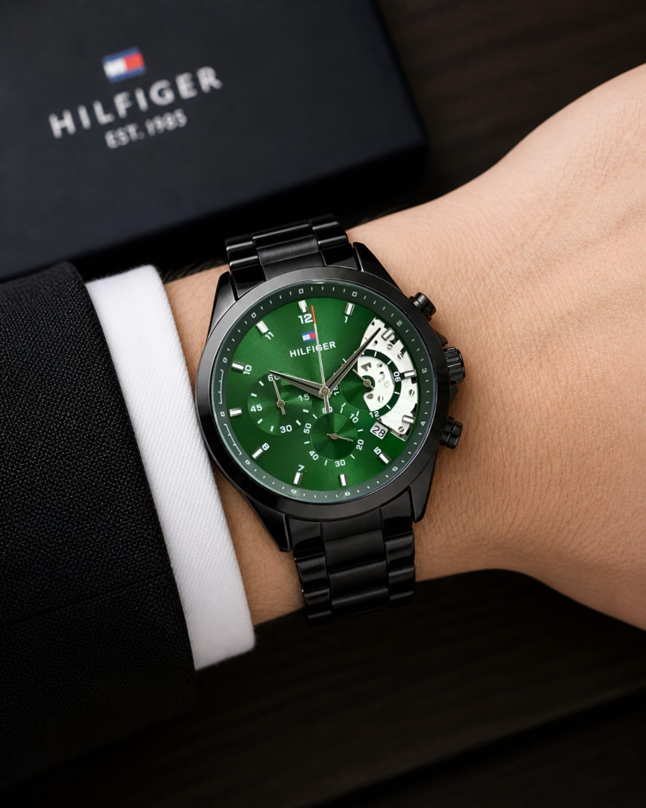 Tommy Hilfiger Green Skeleton Chronograph Quartz Watch