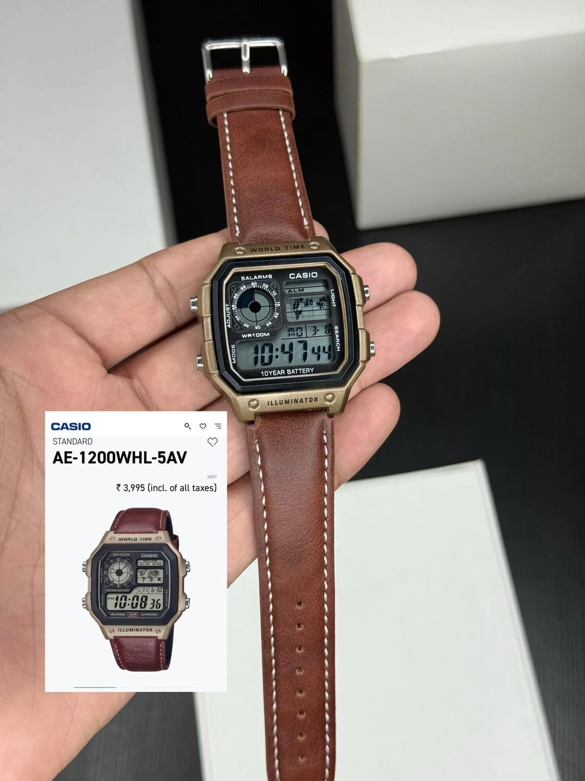 Casio AE-1200WHL-5AV Vintage Digital Leather Strap