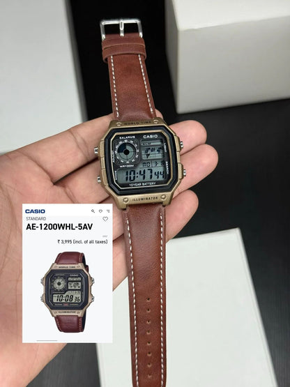 Casio AE-1200WHL-5AV Vintage Digital Leather Strap